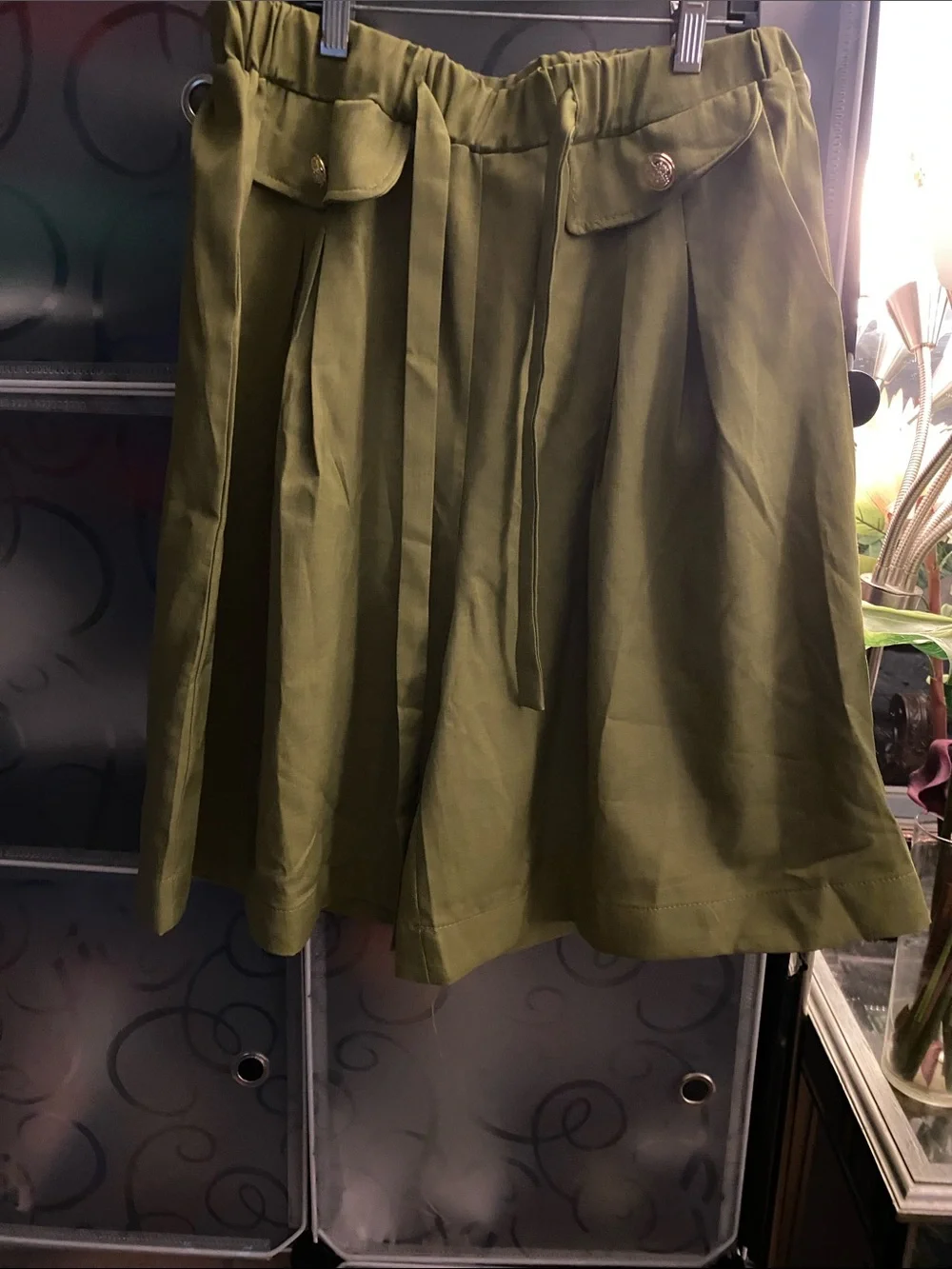 NWOT, Duo Red and Olive Green Pleated Drawstring Skirts -Brand New